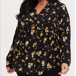BLACK & YELLOW FLORAL CHALLIS BABYDOLL TUNIC